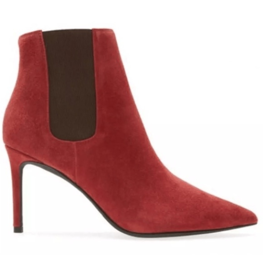 Jeffrey Campbell Nixie Pointed Toe Red Suede Stiletto Heel Bootie Size 6.5
